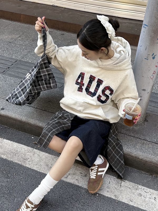 Plaid Embroidery Hoodie for Men and Women - Loose Fit, National Trend, Autumn Winter Fashion, Couples Style