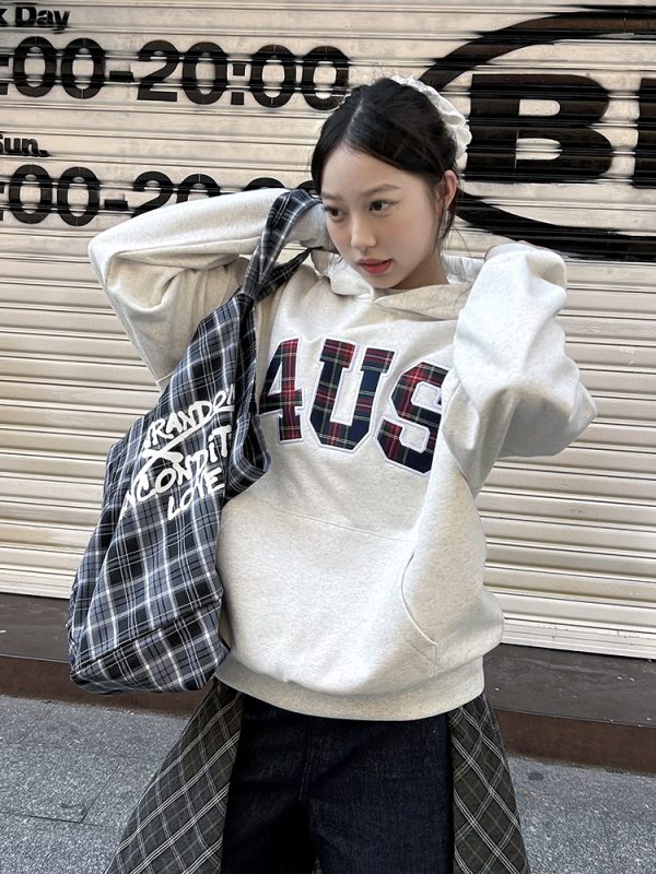 Plaid Embroidery Hoodie for Men and Women - Loose Fit, National Trend, Autumn Winter Fashion, Couples Style