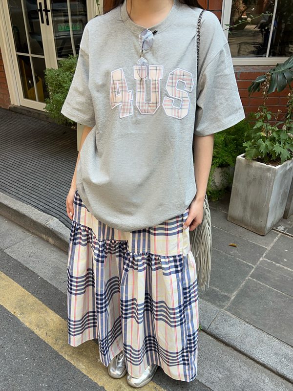 Plaid Patch Embroidery Couples Loose T-Shirt - Spring Summer National Trend Short Sleeve Fashion Top