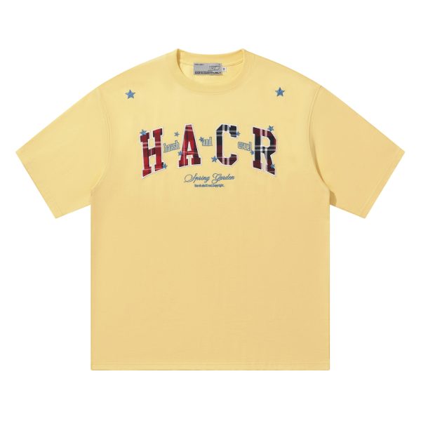 Playful Color-Blocked Checkered Patch Embroidery Loose Couple Short-Sleeve T-Shirt - Trendy Y2K Style for Effortless Vibes
