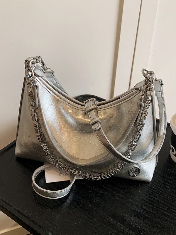 Pleated Crackle Texture Underarm Bag - Simple Versatile Large Capacity Shoulder Bag for Spring 2025 Fashion