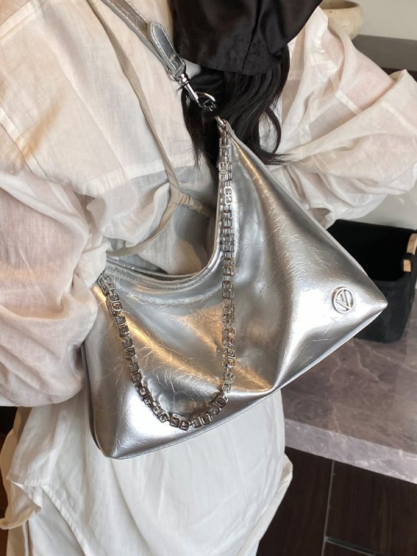 Pleated Crackle Texture Underarm Bag - Simple Versatile Large Capacity Shoulder Bag for Spring 2025 Fashion