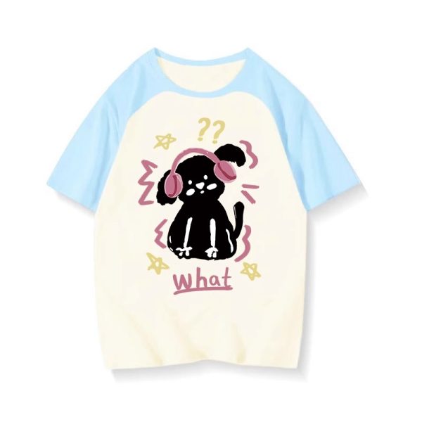 Plus Size American Retro Color-Blocking Cotton Short Sleeve T-Shirt for Women - Niche Couple Raglan Style