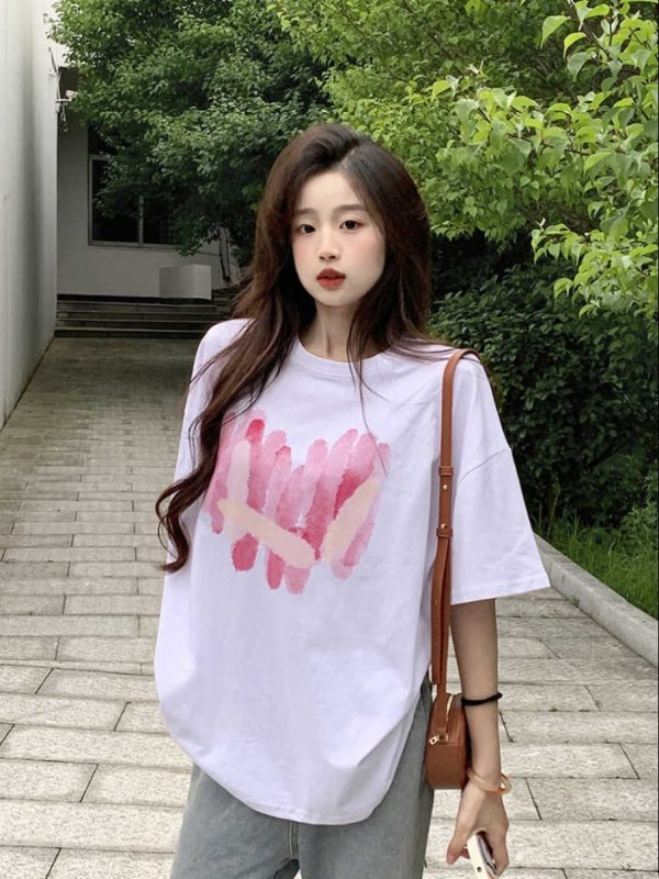 Plus Size American Retro Cotton Short Sleeve T-Shirt for Men & Women, Loose Oversized Black Couple Top - Y2K Style