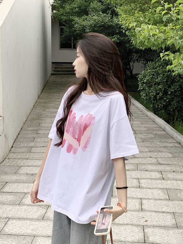 Plus Size American Retro Cotton Short Sleeve T-Shirt for Men & Women, Loose Oversized Black Couple Top - Y2K Style
