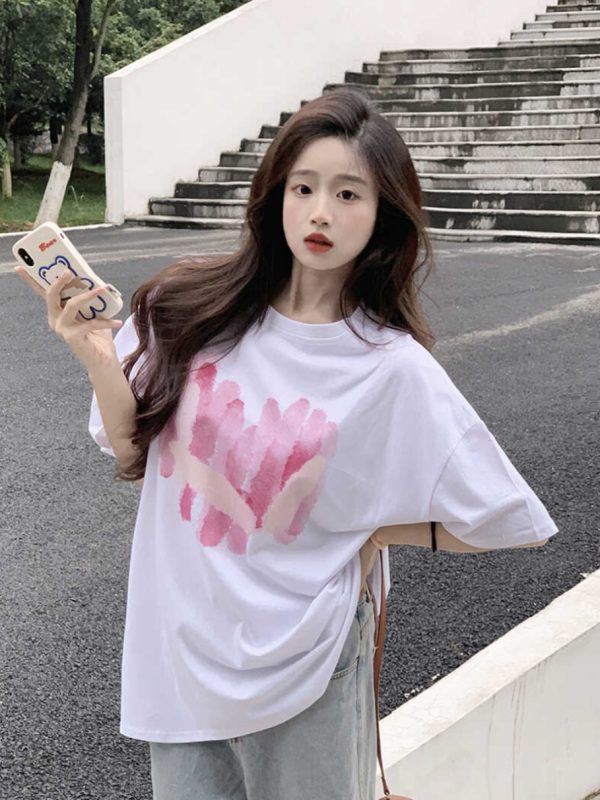 Plus Size American Retro Cotton Short Sleeve T-Shirt for Men & Women, Loose Oversized Black Couple Top - Y2K Style