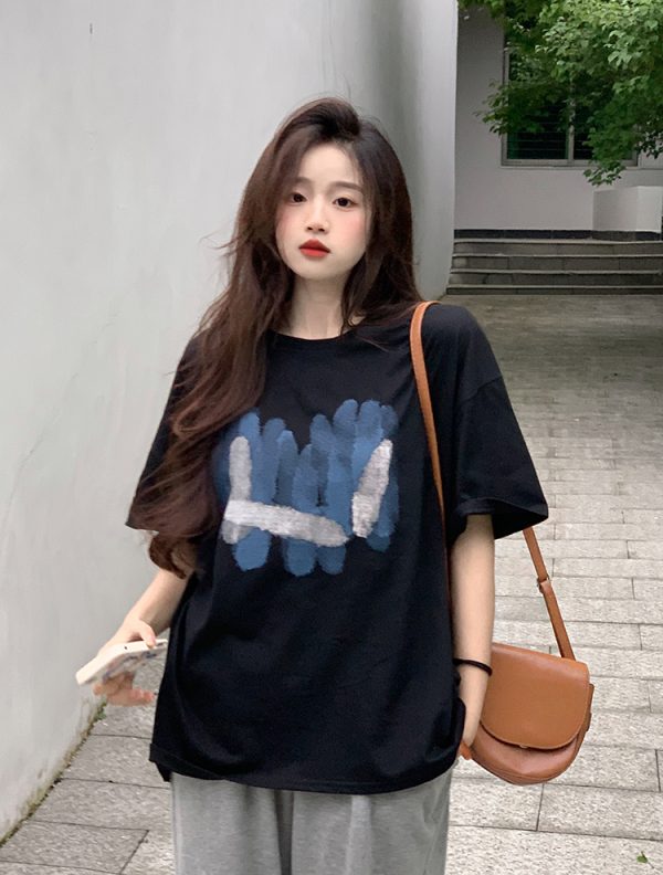 Plus Size American Retro Cotton Short Sleeve T-Shirt for Men & Women, Loose Oversized Black Couple Top - Y2K Style