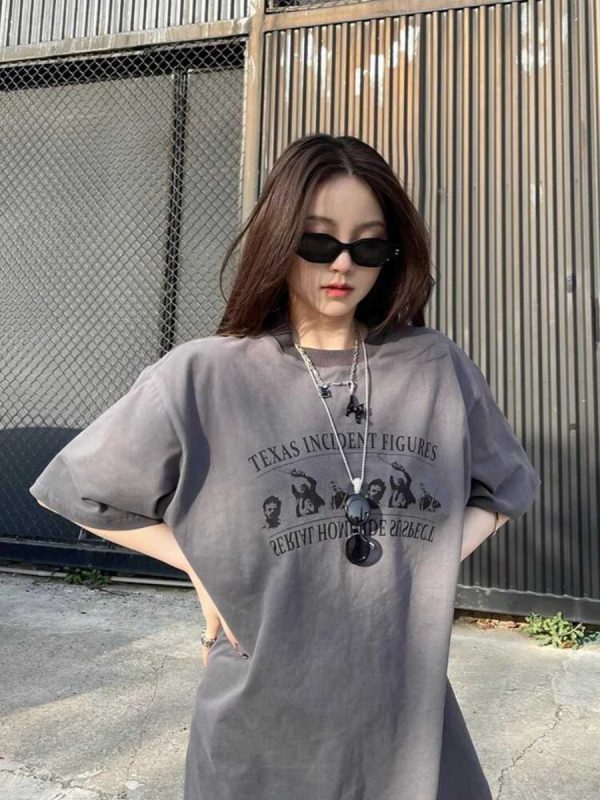 Plus-Size American Retro Cotton Short-Sleeve T-Shirt for Women - Oversized Loose Fit Summer Top, Casual Y2K Style