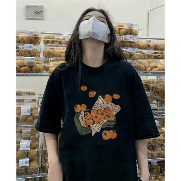 Plus-Size American Retro Cotton Short-Sleeve T-Shirt for Women, Unique Chic Loose Half-Sleeve Top, Hong Kong Style, Casual Fashion
