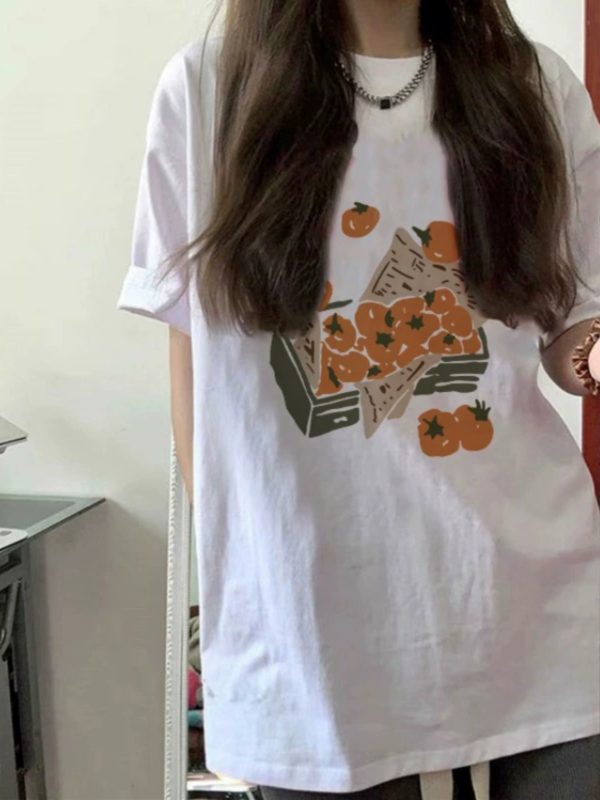 Plus-Size American Retro Cotton Short-Sleeve T-Shirt for Women, Unique Chic Loose Half-Sleeve Top, Hong Kong Style, Casual Fashion