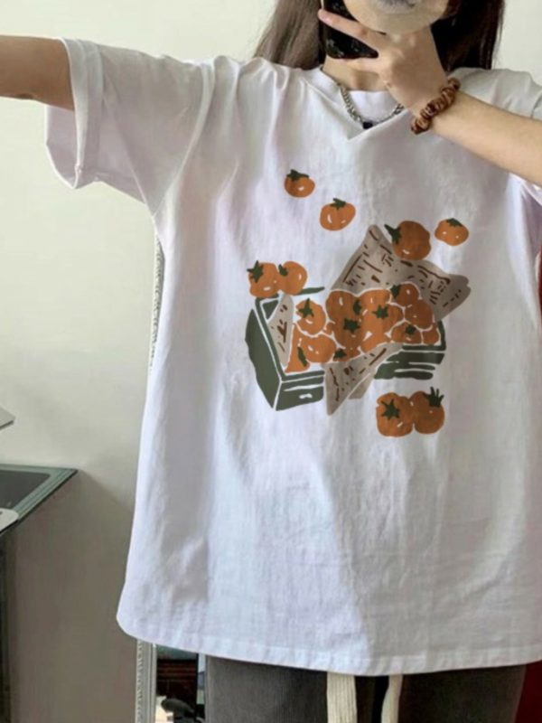 Plus-Size American Retro Cotton Short-Sleeve T-Shirt for Women, Unique Chic Loose Half-Sleeve Top, Hong Kong Style, Casual Fashion