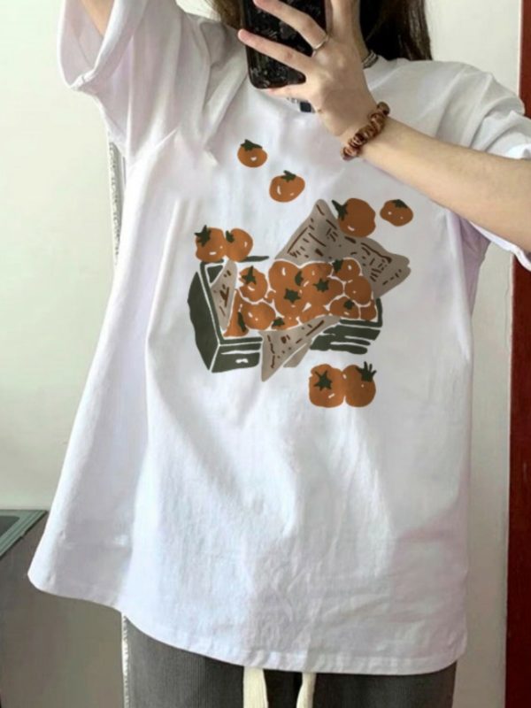 Plus-Size American Retro Cotton Short-Sleeve T-Shirt for Women, Unique Chic Loose Half-Sleeve Top, Hong Kong Style, Casual Fashion