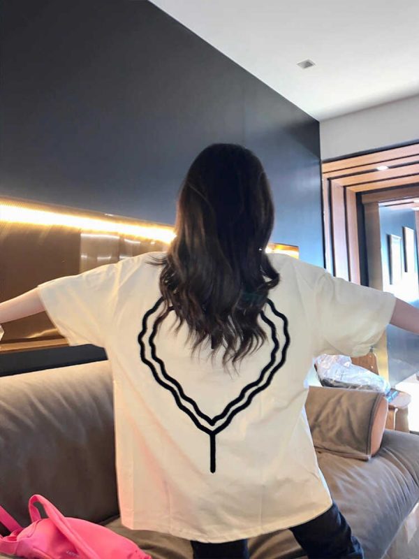 Plus Size American Retro Heart Print Short-Sleeve T-Shirt for Women - Summer Loose Fit Cotton Top