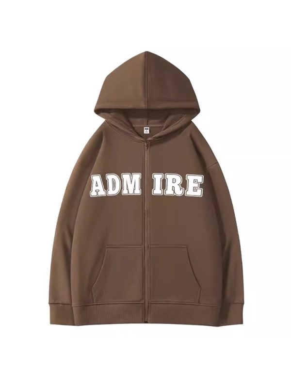 Plus-Size American Retro Hooded Zip-Up Jacket for Women - Stylish Spring Autumn Cardigan Sweatshirt for Couples, 2025 Fashion Trend