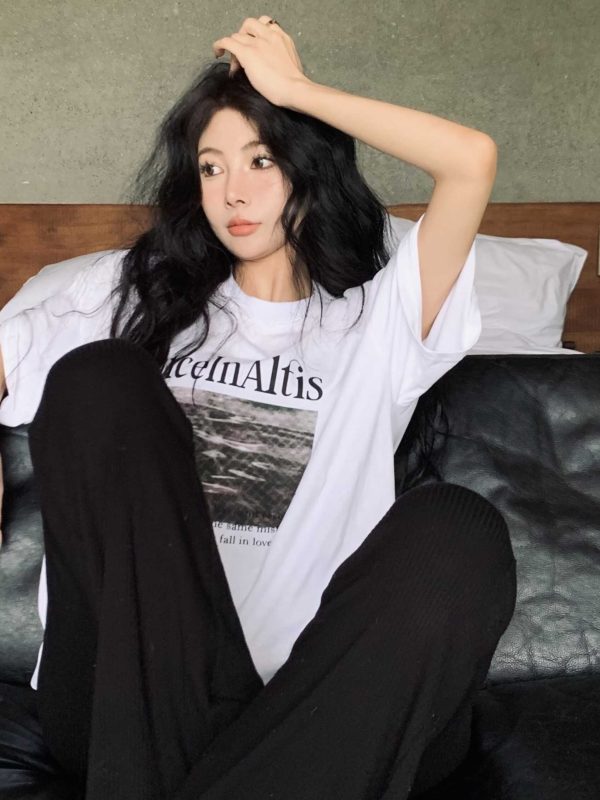 Plus-Size American Retro Oversized Cotton Short-Sleeve T-Shirt for Women - Summer 2025 Trendy Loose Fit Top