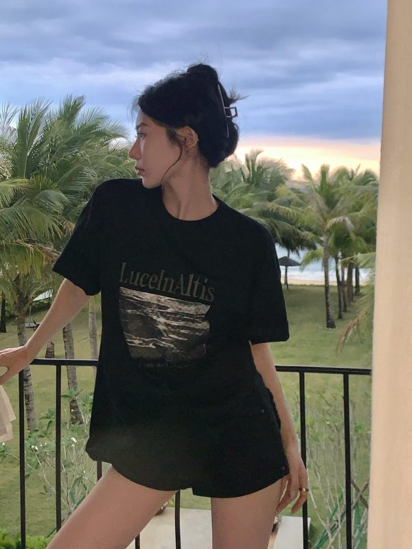 Plus-Size American Retro Oversized Cotton Short-Sleeve T-Shirt for Women - Summer 2025 Trendy Loose Fit Top