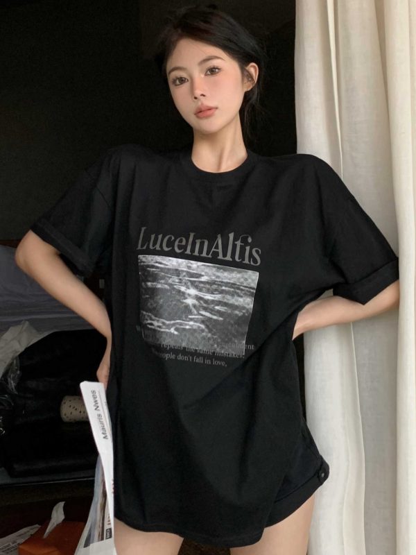 Plus-Size American Retro Oversized Cotton Short-Sleeve T-Shirt for Women - Summer 2025 Trendy Loose Fit Top