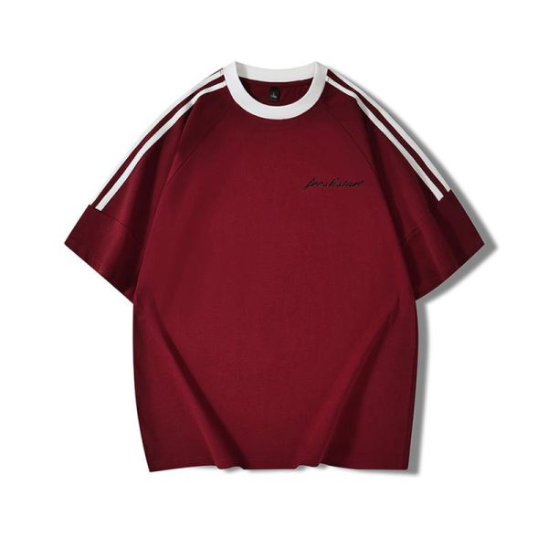 Plus Size American Retro Three-Stripe Cotton Short Sleeve T-Shirt for Women - Chic Loose Fit Hong Kong Style Top