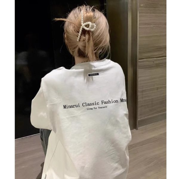 Plus Size American Style Loose Fit Cotton Letter T-Shirt for Women - Summer Short Sleeve Chic Hong Kong Style Top