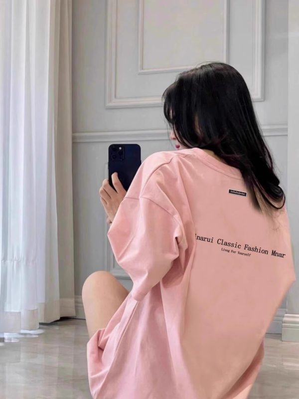 Plus Size American Style Loose Fit Cotton Letter T-Shirt for Women - Summer Short Sleeve Chic Hong Kong Style Top