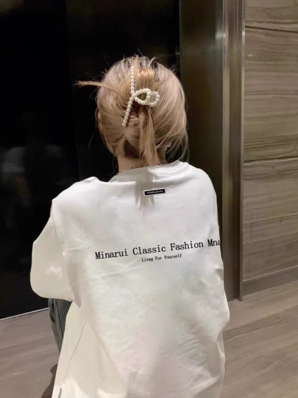 Plus Size American Style Loose Fit Cotton Letter T-Shirt for Women - Summer Short Sleeve Chic Hong Kong Style Top