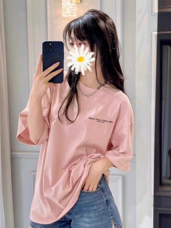 Plus Size American Style Loose Fit Cotton Letter T-Shirt for Women - Summer Short Sleeve Chic Hong Kong Style Top