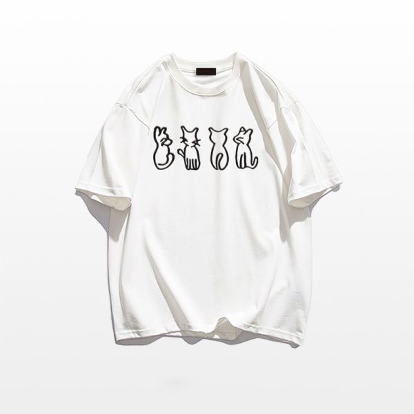 Plus Size Cartoon Fun Vintage Pure Cotton Short Sleeve T-Shirt for Couples - Unisex Loose Fit, Y2K Style, INS Trend