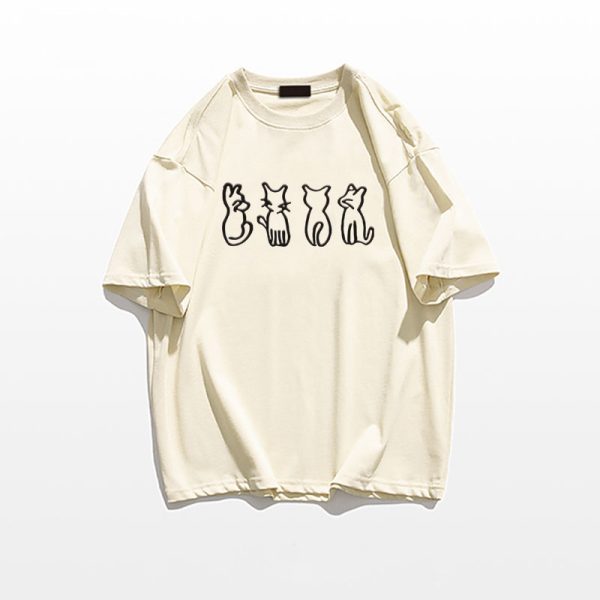 Plus Size Cartoon Fun Vintage Pure Cotton Short Sleeve T-Shirt for Couples - Unisex Loose Fit, Y2K Style, INS Trend