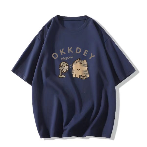 Plus-Size Cotton Short-Sleeve T-Shirt for Couples, Loose Fit with Drop Shoulder, Unique American Style, Casual Weekend Wear