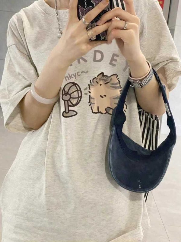 Plus-Size Cotton Short-Sleeve T-Shirt for Couples, Loose Fit with Drop Shoulder, Unique American Style, Casual Weekend Wear