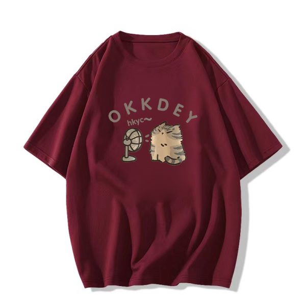 Plus-Size Cotton Short-Sleeve T-Shirt for Couples, Loose Fit with Drop Shoulder, Unique American Style, Casual Weekend Wear