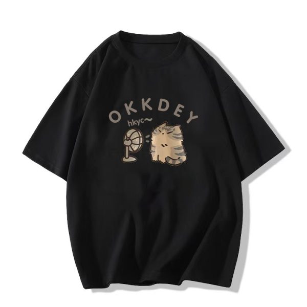 Plus-Size Cotton Short-Sleeve T-Shirt for Couples, Loose Fit with Drop Shoulder, Unique American Style, Casual Weekend Wear