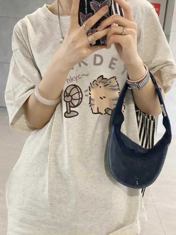 Plus-Size Cotton Short-Sleeve T-Shirt for Couples, Loose Fit with Drop Shoulder, Unique American Style, Casual Weekend Wear