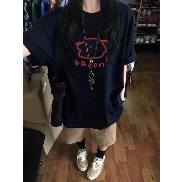 Plus Size Cotton Short Sleeve T-Shirt for Men and Women, American Retro Loose Fit Couples Tee, Casual Everyday Style
