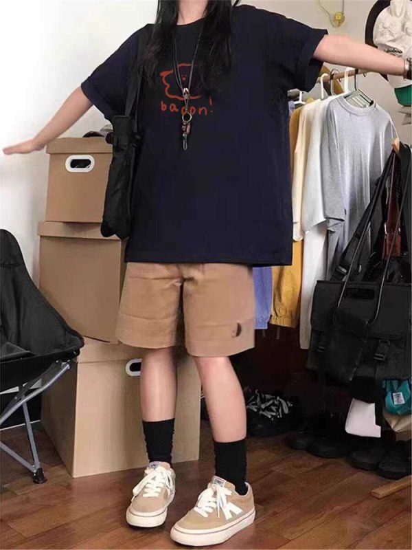 Plus Size Cotton Short Sleeve T-Shirt for Men and Women, American Retro Loose Fit Couples Tee, Casual Everyday Style