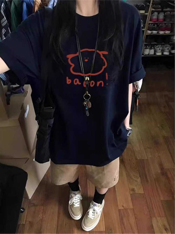 Plus Size Cotton Short Sleeve T-Shirt for Men and Women, American Retro Loose Fit Couples Tee, Casual Everyday Style