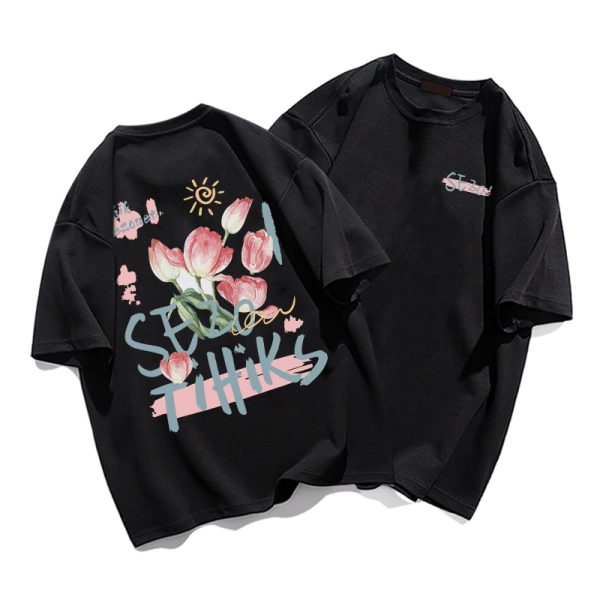 Plus Size Cotton Short Sleeve T-Shirt for Women, Unisex Retro Loose Fit Top, Hong Kong Style Chic, Casual Couple Outfit