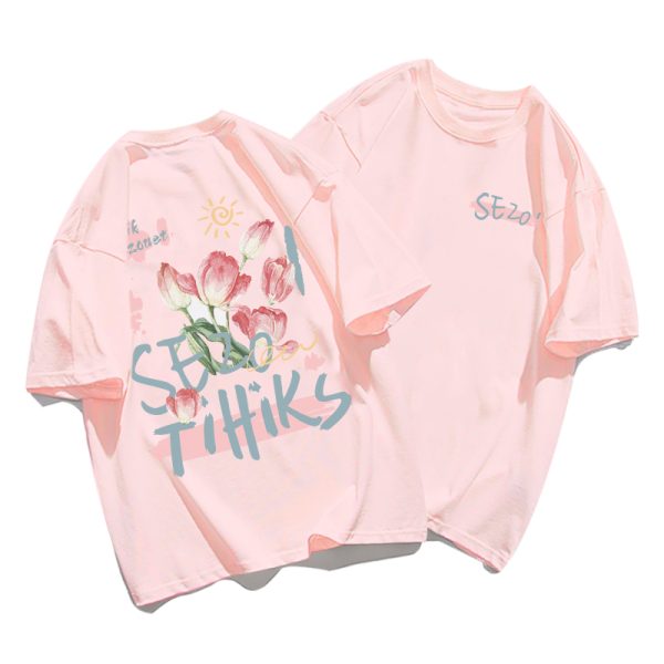 Plus Size Cotton Short Sleeve T-Shirt for Women, Unisex Retro Loose Fit Top, Hong Kong Style Chic, Casual Couple Outfit