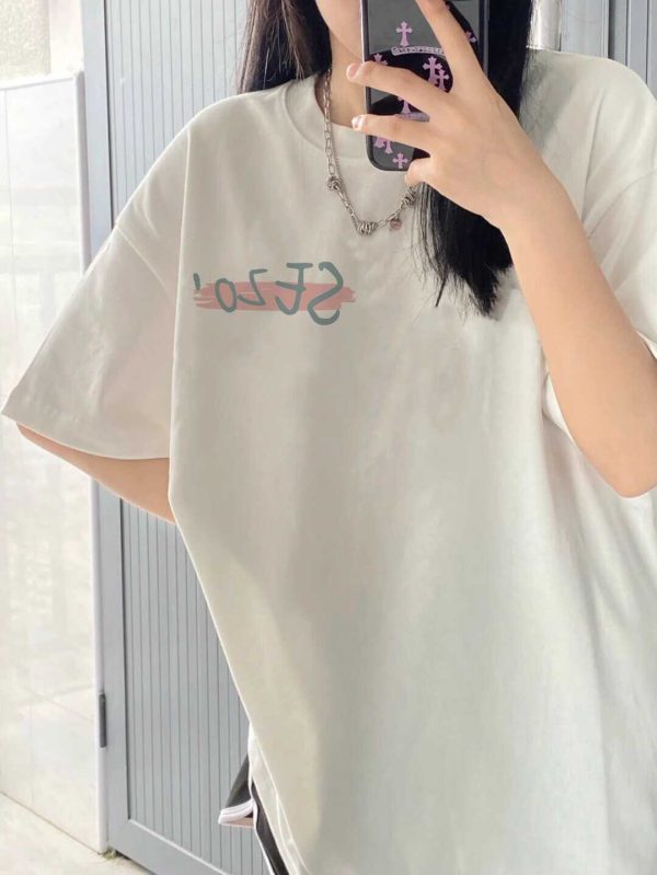 Plus Size Cotton Short Sleeve T-Shirt for Women, Unisex Retro Loose Fit Top, Hong Kong Style Chic, Casual Couple Outfit