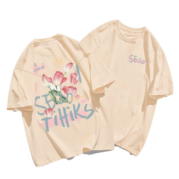 Plus Size Cotton Short Sleeve T-Shirt for Women, Unisex Retro Loose Fit Top, Hong Kong Style Chic, Casual Couple Outfit