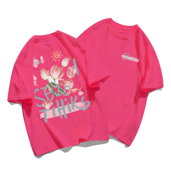 Plus Size Cotton Short Sleeve T-Shirt for Women, Unisex Retro Loose Fit Top, Hong Kong Style Chic, Casual Couple Outfit