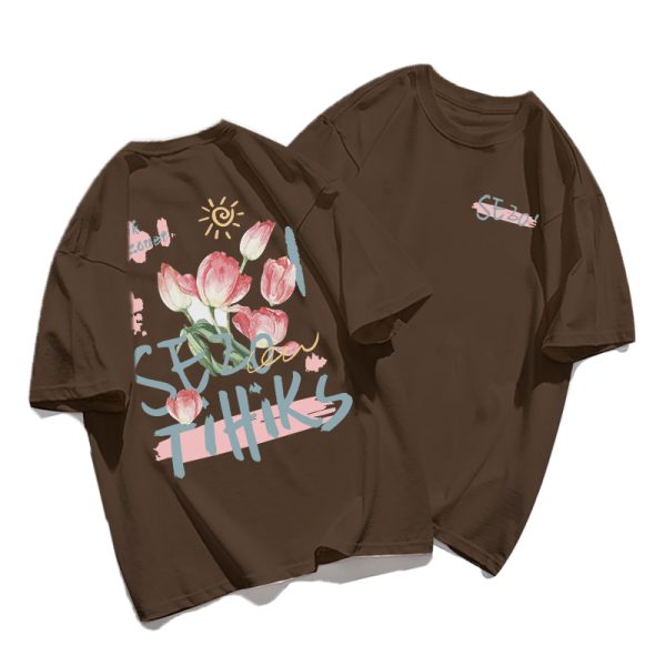 Plus Size Cotton Short Sleeve T-Shirt for Women, Unisex Retro Loose Fit Top, Hong Kong Style Chic, Casual Couple Outfit