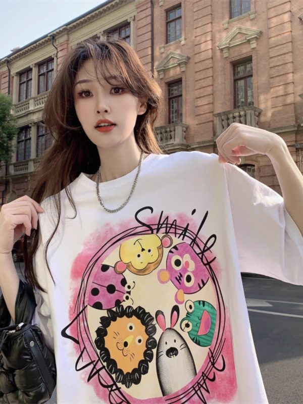 Plus Size European Style Oversized Cotton Short Sleeve T-Shirt for Women - Casual Loose Fit Mid-Length Top
