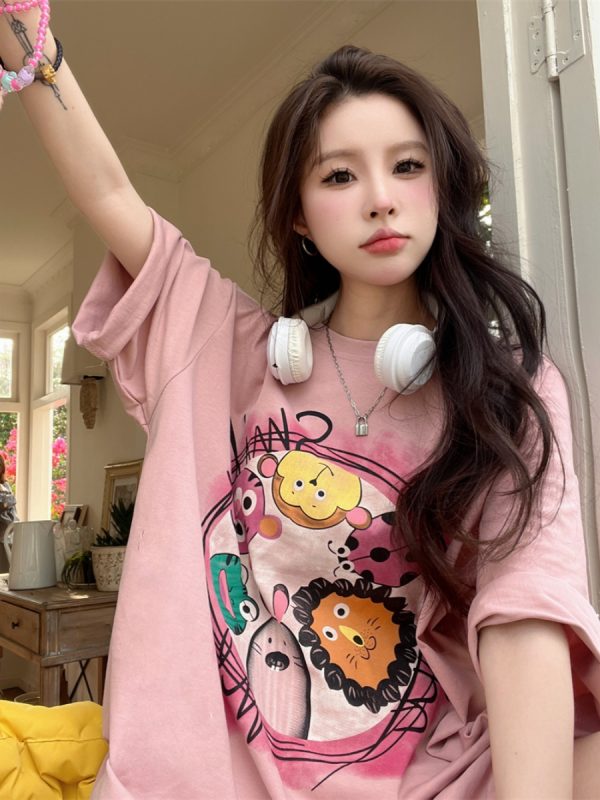 Plus Size European Style Oversized Cotton Short Sleeve T-Shirt for Women - Casual Loose Fit Mid-Length Top