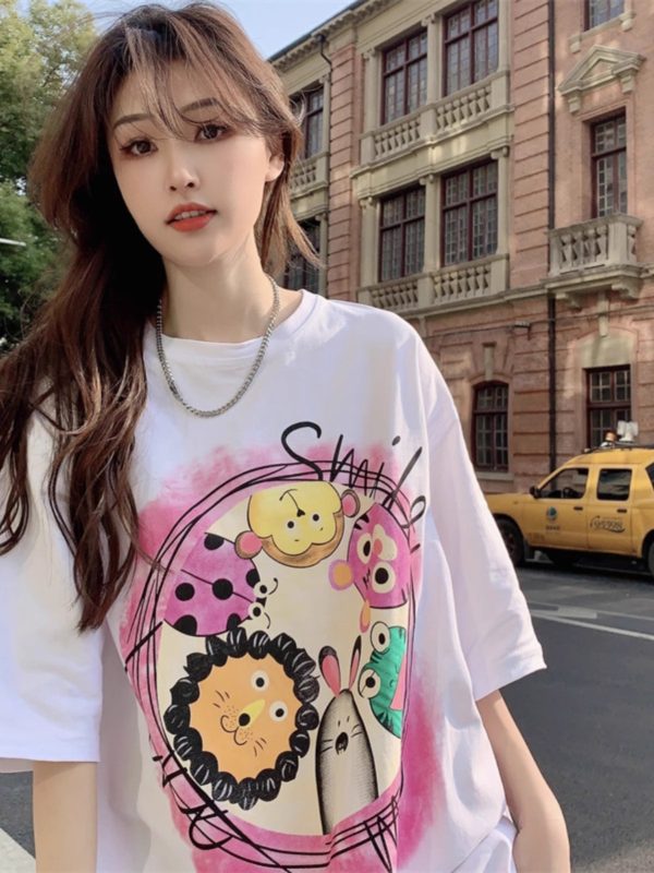 Plus Size European Style Oversized Cotton Short Sleeve T-Shirt for Women - Casual Loose Fit Mid-Length Top