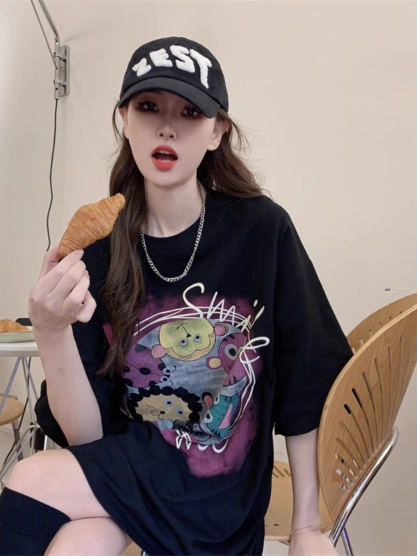 Plus Size European Style Oversized Cotton Short Sleeve T-Shirt for Women - Casual Loose Fit Mid-Length Top