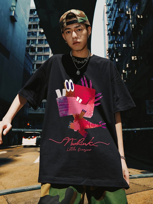 Plus Size Fun Cartoon Men's Trendy T-Shirt - Short Sleeve Summer Fashion for Big Size Men, 5-Point Sleeve Style