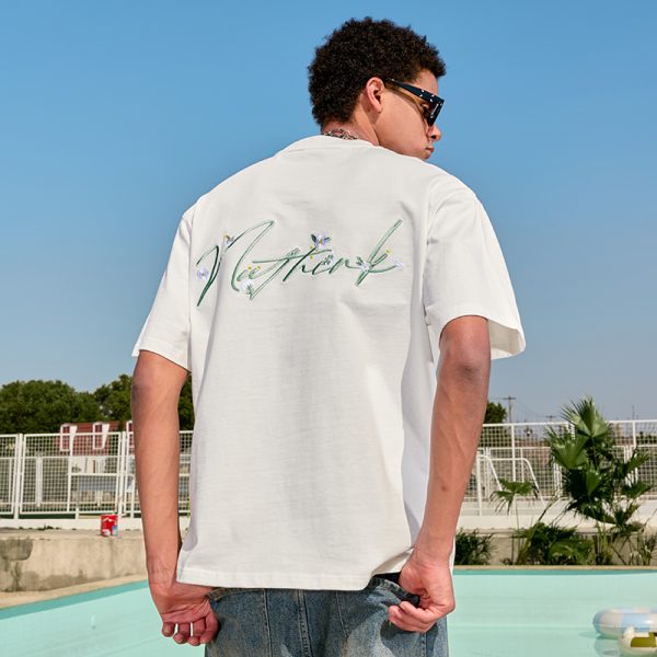Plus Size Hip Hop Heavy Embroidery Short Sleeve T-Shirt - Letter Floral Trendy Unisex Loose Fit for Summer 2025