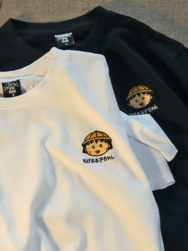 Plus Size Japanese Cartoon Chibi Maruko-chan Graphic T-Shirt for Couples - Soft Cotton Short Sleeve Tee