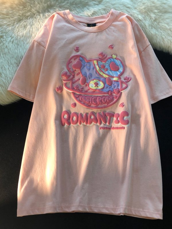 Plus-Size Japanese Retro Tulip Short-Sleeve T-Shirt for Men and Women, Loose-Fitting Pure Cotton Summer Top, Y2K Style